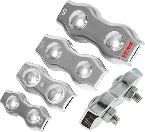 Seilwerk STANKE 5x Serre-Câble Plat de Selle Double Zingué Taille 6 Connecteur Galvanisé Duplex Pour Câble d’Acier 6 mm