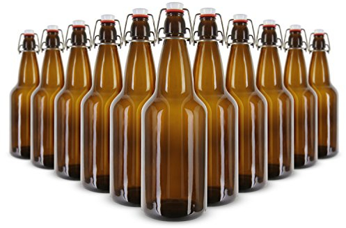 FastRack EZ Cap Bottles 1 Liter (33 oz) Amber Flip Top Bottles Case of 12 Bottles by