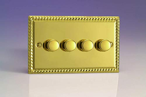 Varilight Georgian Brass, LED Dimmer Switch - V-Pro Series, 4 Gang (Double), 1 or 2 Way, 250 Watt (Trailing Edge)