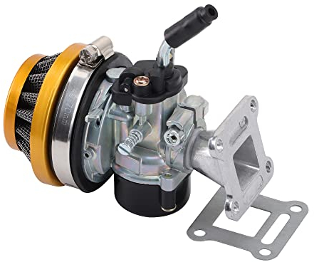 GOOFIT Collettore Carburatore 19mm Moto con Filtro Aria 58mm Performance Sostituzione Per 2 Tempi 47cc 49cc ATV Mini Quad Go Kart Pit Bike Ciclomotore e Scooter Oro