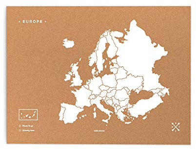 Miss Wood Woody Map L Karte von Europa aus Kork, weiß (Schriftzug in englischer Sprache), Weiß, L (45x60cm)