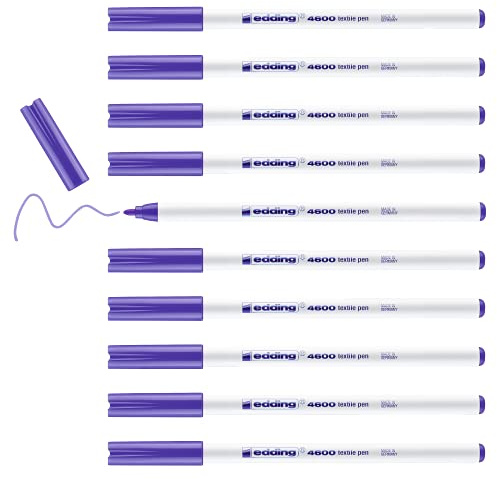 edding 4600 textile pen - neon violet - box of 10 - round nib 1 mm - permanent fabric pens for drawing on textiles, wash-resistant to 60 °C - fabric pen