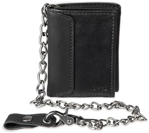 Levi's Men's Trifold Wallet - Sleek and Slim Includes ID Window and Credit Card Holder,Black with Chain