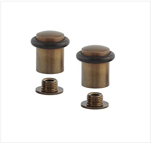 EVI Herrajes |2er SET - Türstopper aus Messing - Rustikal Finish | Ø20x29mm | Gewindebasis | Schwarz Natursilikonkautschuk| inkl. Schraube + Klemmdübel | I-108