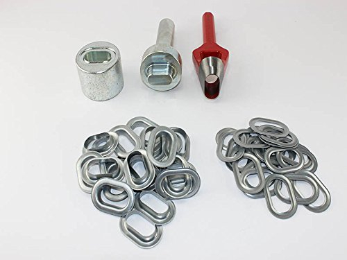 Profi Oval Ösen Set Einschlagstempel 42 x 22 mm + 20 Ovalösen Zink + Locheisen