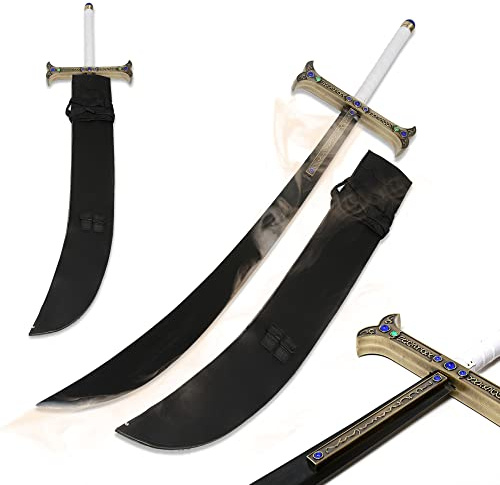 Swords and more One Piece Mihawk Scimitar - handgeschmiedet, Samurai Schwerter echt, Carbon Stahl mit Scheide 119 cm, Zoro Schwert für Zoro Cosplay One Piece
