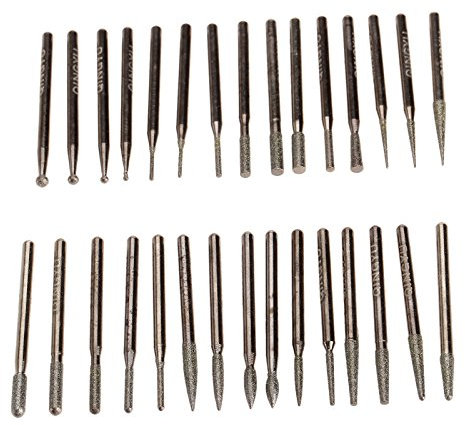 Dophee 30PCS Diamond Grinding Burr Drill Bits Dia 3mm Shank Drill Bits Set Rotary Tool Accessories for Stone Glass Ceramics Carving, Grinding, Polishing, Sanding