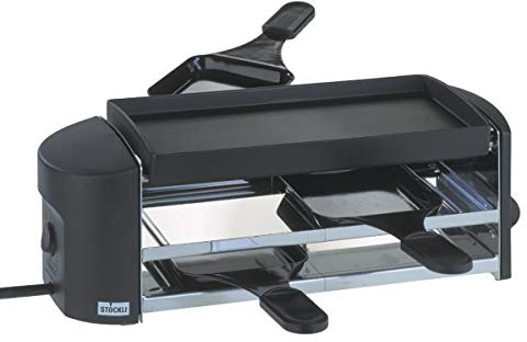 Stöckli Grill Cheeseboard Twin, antihaft, beschichteter Grillplatte, 2 Raclettepfännchen spachtel, 0002.02