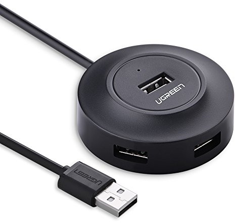 Ugreen 20277 - USB 2.0 Hub 4 Porte per Cellulari, ebooks, Tablets, Tastiera, Mouse e Lettori di Carte, Nero