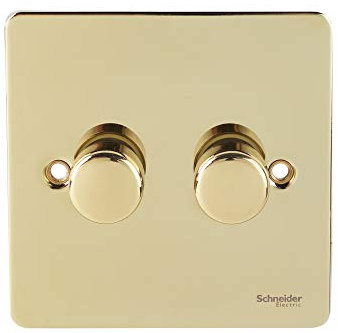 Schneider Electric GU6222LPB Interrupteur variateur à plaque plate 100 W/VA 2 voies LED Laiton poli