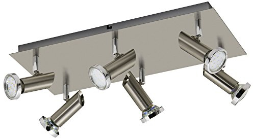 Trango 6-flammig LED Deckenleuchte 3093 in Edelstahl-Look incl. 6x 3 Watt LED Leuchtmittel - Bad Lampe, Deckenlampe, Deckenstrahler, Deckenspot, Wohnzimmer Lampe schwenkbar