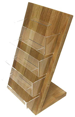 LINLAY Intarsien & Gravuren 4X DIN Lang DL Querformat Flyerhalter aus Eiche Holz Acryl Tischmodell