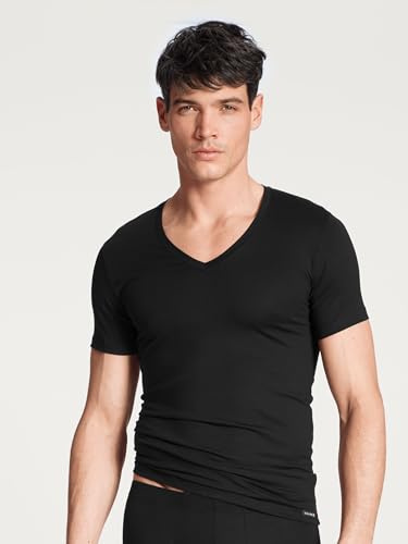 CALIDA Evolution T-Shirt Herren, enganliegend mit V-Auschnitt, seidig weiche PIMA-Baumwolle