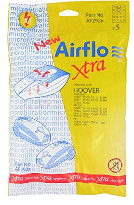 Airflo AF292X European Manufactured Hoover Telios Series SMS Bags, Pack of 5,White