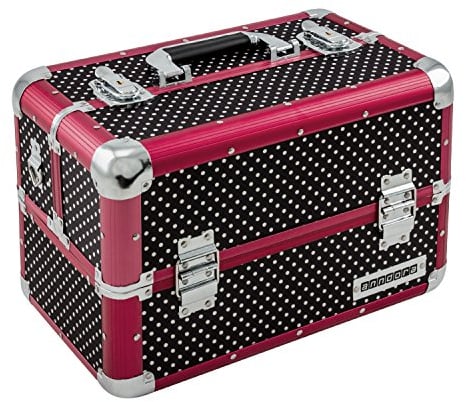 anndora Beauty Case Kosmetikkoffer Schmuckkoffer - Aluminium Rahmen rot - Texturoberfläche schwarz gepunktet