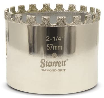 Starrett Diamond Grit Hole Saw - D0214 Ceramic and Tile Drill Cutter - For Brick Glass Marble Slate Stone Porcelain - 57mm (2.1/4 inch)