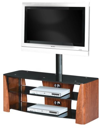 Premier Housewares Flat Screen TV Unit 3 Tier with Walnut Veneer/Black Tempered Glass Shelves, 140 x 127 x 58 cm