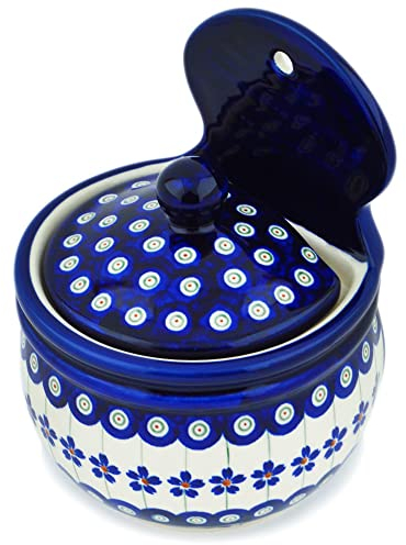 Hand-Decorated Polish Pottery Sugar Bowl, Height 17.4 cm/Volume 0.7 L in the decor 166 a