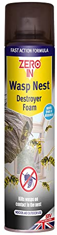 Zero In Wasp Nest Killer - Insecticidal Wasp Nest Destroyer Foam Spray for Indoor & Outdoor Nest Removal - Fast-Acting Foam, Effective Wasp Spray Up to 2 Metres, 2-3 Treatments Per Can - 300ml Aerosol