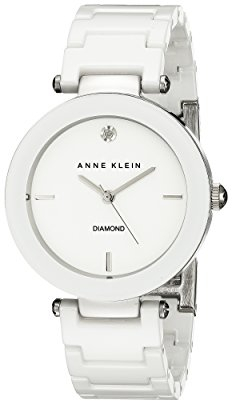 Anne Klein Women's Genuine Diamond Dial Ceramic Bracelet Watch White