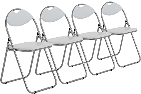 Harbour Housewares Padded Folding Chairs - Easy Store Metal Frame Office Bedroom Seating - Max Load: 114kg - White - Pack of 4