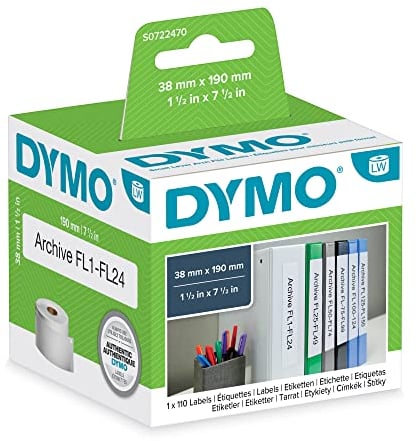 DYMO® Etikett LabelWriter, Ordner, Papier, 38 x 190 mm, weiß (110 Stück), Sie erhalten 1 Packung á 110 Stück