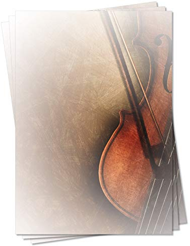 LYSCO Motiv Briefpapier (Musik-5118, DIN A4, 25 Blatt) Musik Briefpapier mit Geige und Bogen Motivpapier