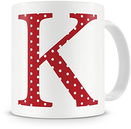 givagift Letter K Mug - Polka Dot Style - Modern / Cool / Trendy Style - Red