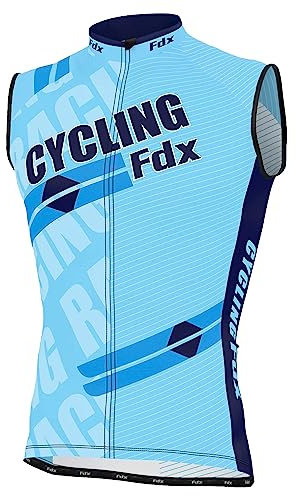 FDX Radtrikot Herren – 100% Polyester, schnell trocknend, atmungsaktiv, ärmellos, Fahrradoberteile, Durchgehender Reißverschluss, Mountainbike, Laufen, MTB Rennen, Outdoor-Sportbekleidung (blau-XL)