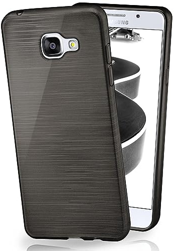 moex Stylische Brushed Aluminium-Optik & starker Grip | Ultra dünne Silikonhülle passend für Samsung Galaxy A5 (2016) in Schwarz