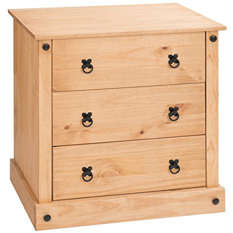 Mercers Furniture Corona Economy 3 Drawer Chest Of Drawers Solid Wood Pine Wooden Rustic Mexican Bedroom 85cm High. 83cm Wide. 38cm Deep.