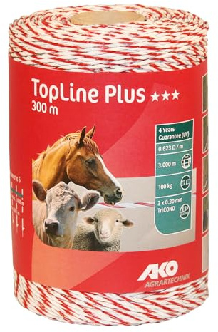 AKO Weidezaunlitze TopLine Plus (weiß/rot, 300 m Länge, TriCOND Leitermaterial, Tierzaun, Zubehör Weidetiere, Tierzubehör) 449119