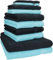 Betz 10-TLG. Handtuch-Set Premium 100% Baumwolle 2 Duschtücher 4 Handtücher 2 Gästetücher 2 Waschhandschuhe Farbe Schwarz & Türkis