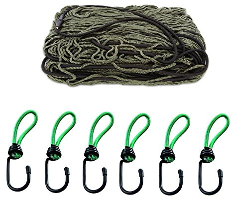 Timtina Anhängernetz im Set mit 6 Expanderhaken und Gummiseil (Oliv)