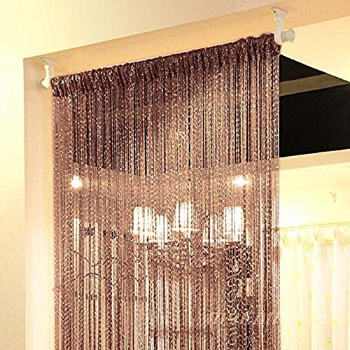 Topixdeals Door Fringe Curtain,Rare Flat Silver Ribbon Door String Curtain Thread Fringe Window Panel Room Divider Cute Strip Tassel Party Events (2 Pack, Dark-Brown)