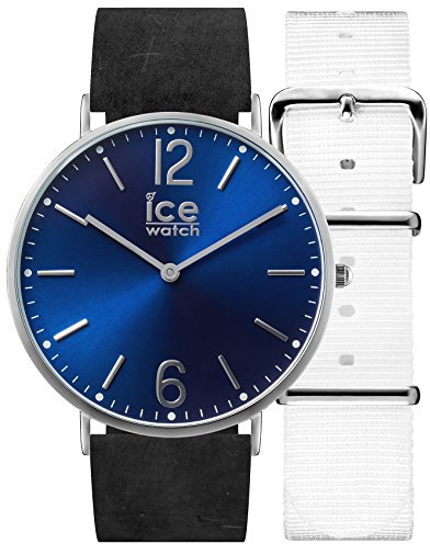 ICE-WATCH - CITY Norwich - Schwarze Herrenuhr mit Lederarmband + zusätzliches Nylonband - 001371 (Medium)