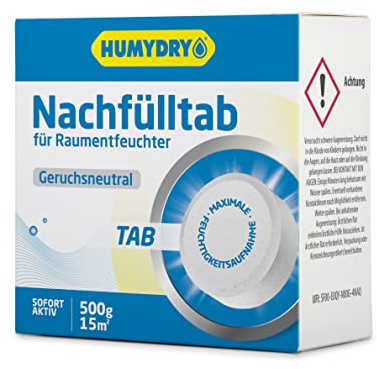 Nachfüllbeutel gegen Feuchtigkeit – Für Kompakt-Luftentfeuchter – 1x500g – Für Bad, Küche und Zuhause – Für Räume bis zu 8 m² – Duft: Neutral – Humydry