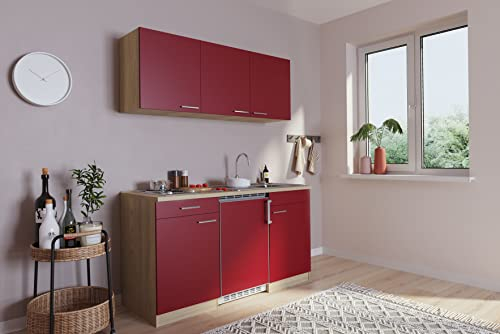 Küche Miniküche Singleküche Küchenzeile Pantry Eiche Rot Luis 150 cm Respekta