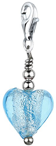 Nenalina Muranoglas-Herz Karabiner Charm Anhänger für Bettelarmband aus 925 Sterling Silber 712024-002
