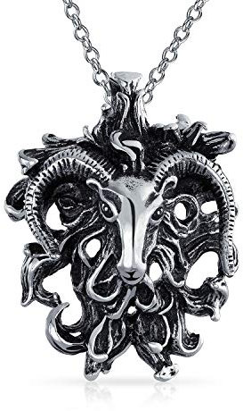 Bling Jewelry Vintage Aries Ram Head Zodiac Sign Astrology Horoscope Pendant Necklace .925 Sterling Silver for Women Men