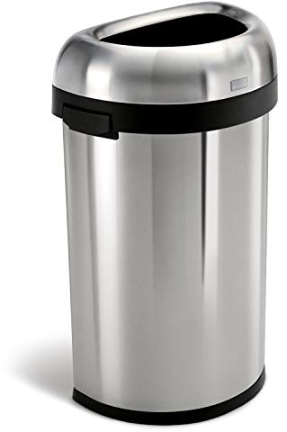 simplehuman, 60 Liter, halbrunder offener Abfalleimer, robuster gebürsteter Stahl, 10 Jahre Garantie