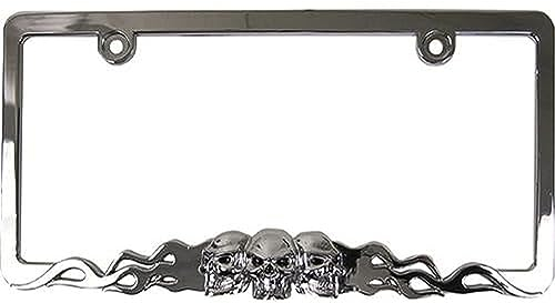 Custom Accessories 92812 Kennzeichenrahmen mit Totenkopf in Flammen Silber