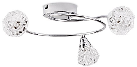 MiniSun | Modern 3 Way Polished Chrome Swirl Arm Ceiling Light with Clear Diamond Jewel Shades | Pendant Lights, Home Décor & Improvement Essential