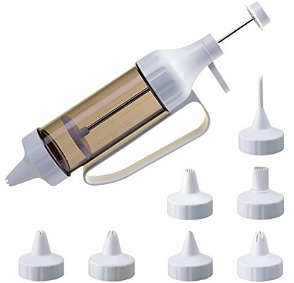Original Kaiser Classic Garnierspritze mit 7 Tüllen, Gebäckpresse 200 ml, Churros Maker, Krapfenspritze, Sahnespritze, Tortenspritze mit transparentem Behälter, Weiß/Transparent
