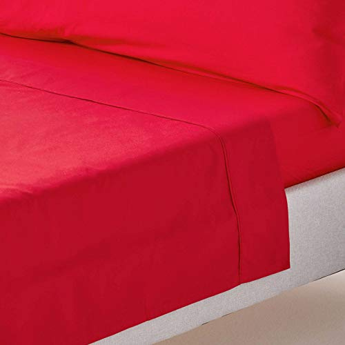 HOMESCAPES Perkal Bettlaken ohne Gummizug rot 240x275 cm, Baumwoll-Betttuch ohne Spannrand, Haustuch ägyptische Baumwolle