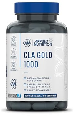Applied Nutrition CLA Gold 1000, Conjugated Linoleic Acid, Derives from Safflower Oil, Aids Weight Management, Breaks Down Saturated Fat - Blue, 100 Count