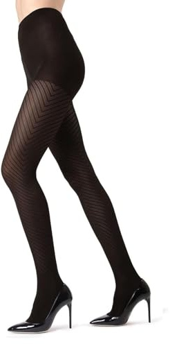 MeMoi Chevron Control Top Tights, Smoothing Tummy Control 60 Denier