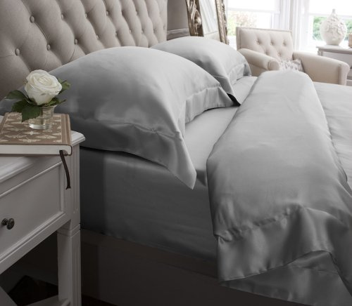 Jasmine Silk 6PCs 100% Mulberry 19MM Charmeuse Silk Duvet Cover Set (Grey) (KING)