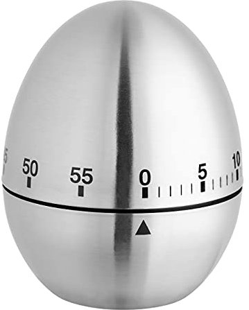 TFA Dostmann Eieruhr Mechanischer Küchentimer aus Edelstahl, 38.1026, analoger Kurzzeitmesser bis 60 Minuten, mit akustischem Alarm, Silber, Modell 38.1026