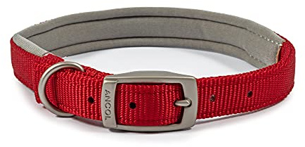 Ancol Viva Padded Soft Touch Dog Collar with Satin Buckle - Red - Adjustable Weatherproof Comfortable Pet Neckband - 50-59cm Size 7